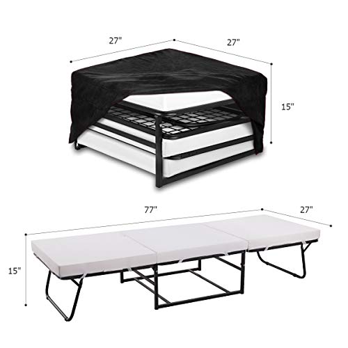 NOVA_FURNITURE Folding Ottoman Sleeper Guest Bed, Black - Thumbnail 3