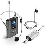 Hotec UHF Wireless Headset Microphone/Lavalier Lapel Mic with Bodypack Transmitter and Mini Rechargeable Receiver 1/4