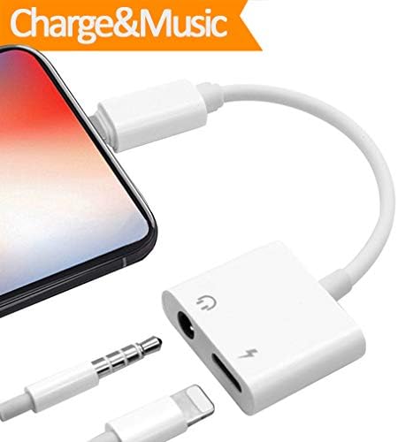 Lightening Jack Headphone Adapter for iPhone Dongle Earphone Audio Adaptor for iPhone X / 8/7 / Plus 2 in 1 Lighting to 3.5 mm Aux Converter & Charger Cables Support iOS 11