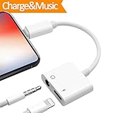 Lightening Jack Headphone Adapter for iPhone Dongle Earphone Audio Adaptor for iPhone X / 8/7 / Plus 2 in 1 Lighting to 3.5 mm Aux Converter & Charger Cables Support iOS 11