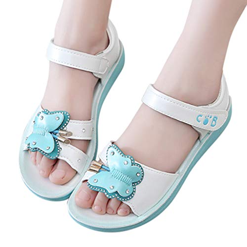 Respctfulâœ¿Kids Girl Leather Sandals Causl Open Toe Adjustable Flat Hook & Loop Shoes Cute Flower Outdoor and Indoor Mint Green
