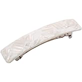 French Amie Oblong 3.5" Celluloid Handmade No Slip Hair Clip Barrette for Women, Made in France (Frost White)