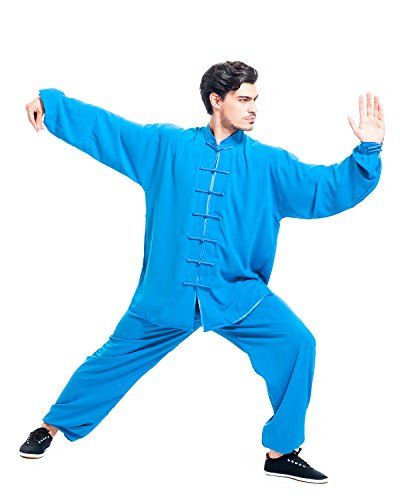 ICNBUYS Men's Kung Fu Tai Chi Uniform Cotton Silk XXXL Blue
