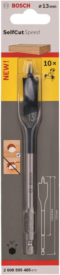Bosch 2608595485 13 x 152 mm Hex Shank Self-Cut Speed Flat Drill Bit, Blue, diameter 13,00 mm