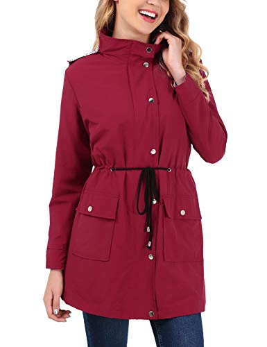 OUTAD Women's Rain Jacket Windbreaker Lightweight Waterproof Raincoats Outdoor Hooded Trench Coats Dark Red