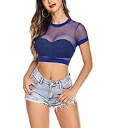 Avidlove Fishnet Crop Top for Women Short Sleeve Mesh Bikini Pullover Shirt See Through Blouse