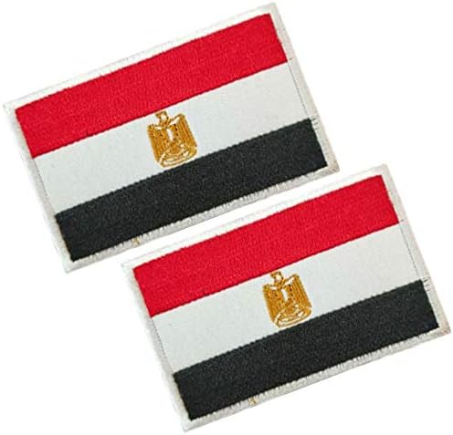 HFDA 2 Piece Different Country Flags Patch - Tactical Combat Military Hook and Loop Badge Embroidered Morale Patch (Egypt)