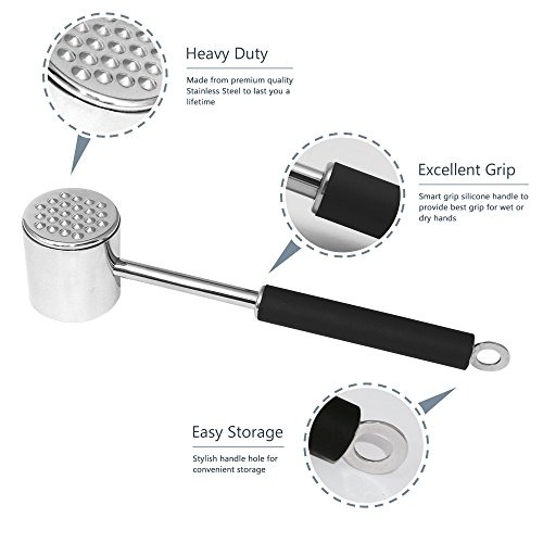 K BASIX Meat Tenderizer Mallet / Hammer / Pounder - Stainless Steel - Dual-Sided Tool for Tenderizing, Flattening & Pounding Venison, Pork, Veal, Lamb, Chicken, Steak & Turkey - Dishwasher Safe - Thumbnail 4