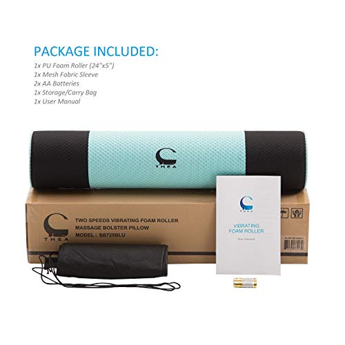 Kinelo THEA 24" Vibration Massage Bolster Pillow & Exercise Foam Roller with Free Carry Bag Blue