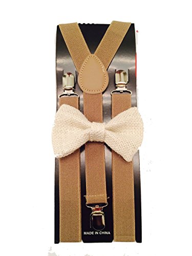 Awesome Brown Suspender and Beige Hemp Bow tie Set