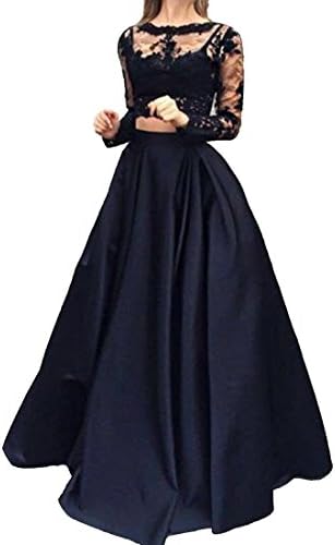 FNKS Long Sleeve Satin Two Piece Prom Dress Evening Gown Black US 8