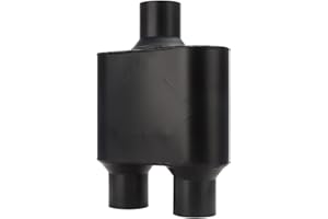 A-KARCK Single Chamber Muffler 2.5" Center Inlet 2.5" Dual Outlet, 13" Overall Length Aluminized Steel Aggressive Sound Race Muffler