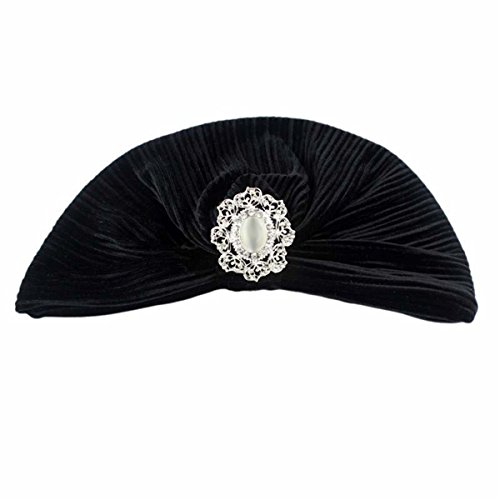 Qhome Fashion Women's Luxury Beaded Diamond Jewerly Knotted Turban Hat Beanie Chemo Cap Cancer Hat Cap Chemo Hair Loss Cap