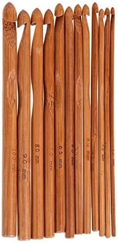 Leazeey 12Pcs Bamboo Wooded Handle Crochet Hooks Set Knit Craft Knitting Needle