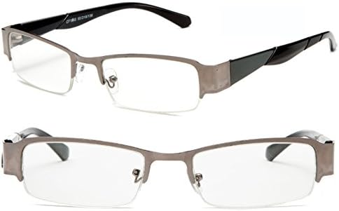 Light Weight Spring Hinge Half Rim Magnification Metal Frame Reading Glasses RX Strength +1.00 +1.50 +1.75 +2.00 (Silver, 1 x)