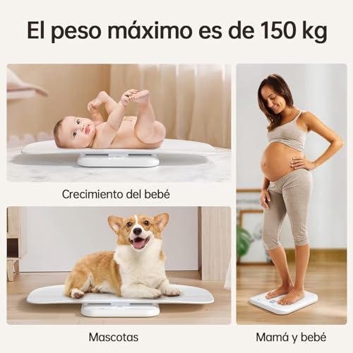 MUJA Báscula Digital Multifuncional, Apta para Niño, Adultos, y Mascotas como Perros y Gatos, Báscula Hasta 150 KG con Función de Retención