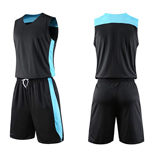 yingfeg bb Basketball Tank Tops Reversible Shorts Sports Jersey Shirts w/Shorts for Men Light Blue/Black XL