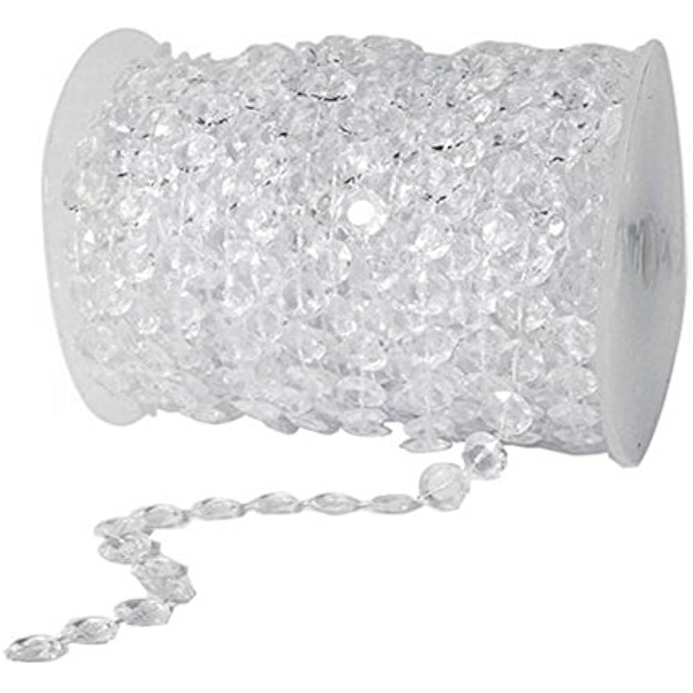 99FT Acrylic Beaded Trim Plastic Crystal Clear Beads String For