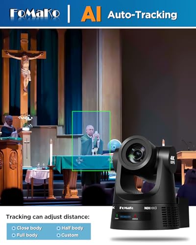 FoMaKo 4K 60FPS NDI HX3 PTZ Camera, NDI Output 4K@60, 20x Optical Zoom, AI Car Tracking, 3G-SDI HDMI2.0 LAN PoE USB3.0, Professional NDI Live Streaming Camera (K600N Black)