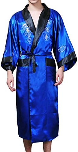 Hzcx Fashion Men's Vintage Chinese Dragon Emboridery Long Bathrobe Sleeprobe