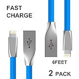 Atomtech Iphone Cable,2 pack 6 ft Zinc Alloy Plug Fast Charging Cord,TPE 8pin Lighting to USB Cable Charger,Compatible with iphone 7/7p,/6s/6s plus,6/6p,5s/5,ipad,ipod and more (Blue)