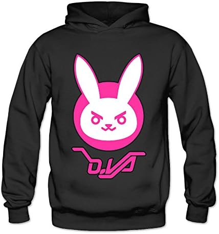 MSKOOK Women's Overwatch D.Va Bunny Logo Hooded Sweatshirt Black