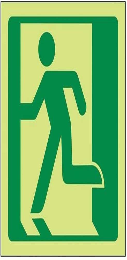 V Safety Glow In The Dark Running Man Left Logo Fire Exit Sign - 200mm x 200mm - Self Adhesive Vinyl