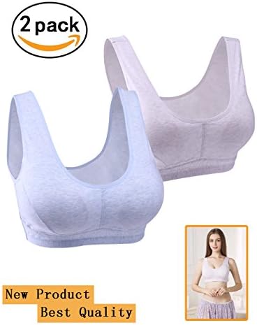 Women's Cotton Comfort Seamless Wire-Free Breathable Everyday Bra by Siqing (Large, White+Light blue)