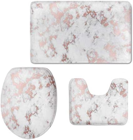 hulili Ruiyida Bath Mat,Rose Gold Marble Bathroom Carpet Rug,Non-Slip 3 Piece Bathroom Mat Set