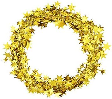 Star Garland Tinsel Wire Garland Christmas Tree Ornament for Christmas, Valentine,New Year, Birthday, Exhibition,Wedding, Baby Shower,Holiday Party DIY Craft Home Decoration, 25 FT * 2PC (Golden)