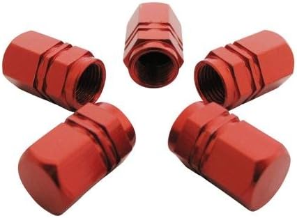 5 x Hexagon Car or Bike Dust/ Valve Caps - Red Metal
