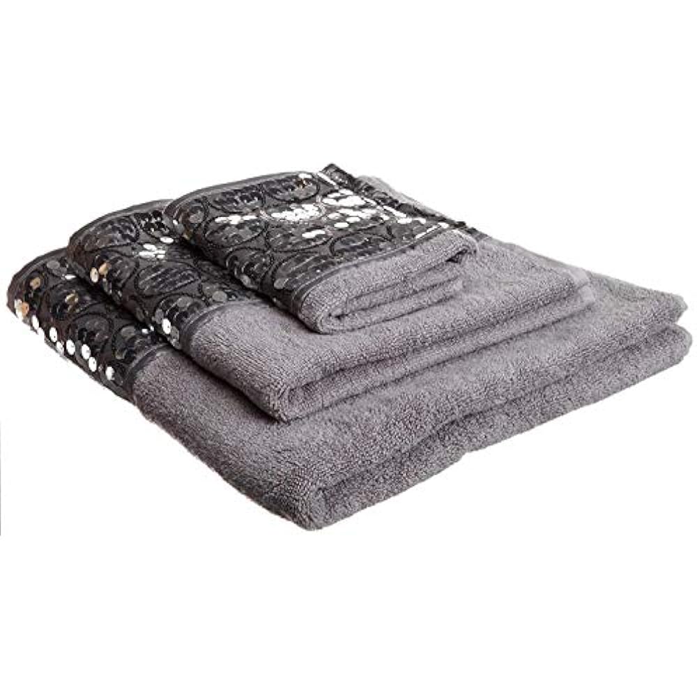 230710 Bath Towels, Sinatra Collection, 3-Piece Set, Silver, Black Home