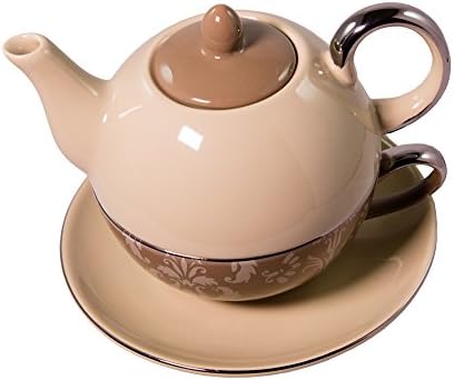 Yedi Teapot with cup and saucer (Beige&amp;White)