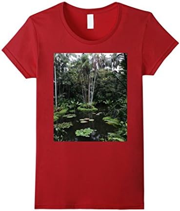 Womens Rainforest Pond with lilies and palms Medium Cranberry