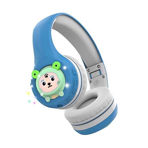 Riwbox-Baosilon-FB-7S-Kids-Headphones-Bluetooth-LED-Light-Up-Bluetooth-Foldable-Headphones-Over-Ear-Volume-Limited-Safe-758595dB-with-Mic-and-TF-card-Children-Headphones-for-School-BlueGrey Riwbox Baosilon FB-7S Kids Headphones Bluetooth, LED Light Up Bluetooth Foldable Headphones Over Ear Volume Limited Safe…