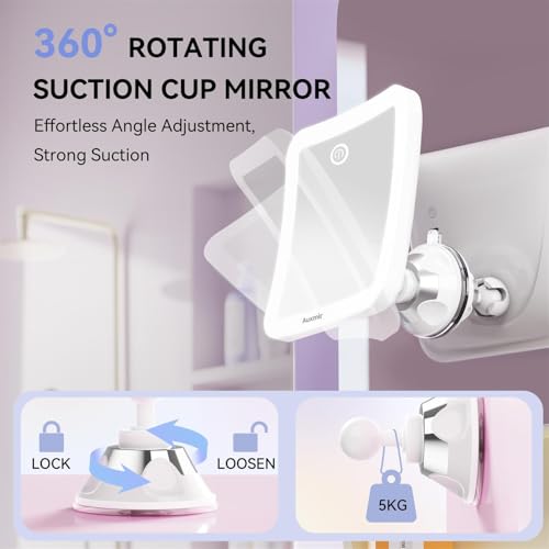 Auxmir 30X Rechargeable Magnifying Mirror, Makeup Mirror with 3 LED Light Colours, Adjustable Brightness Powerful Suction Cup, Bathroom Cosmetic Mirror