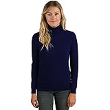 JENNIE LIU Women's 100% Pure Cashmere Long Sleeve Pullover Turtleneck Sweater (S, Midnight)