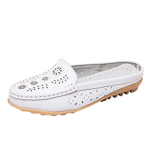 Leather Leather,ONLY TOP Women Casual Summer Breathable Slip-On Backless Slipper Mule Loafer Flats Shoes Hollow Out White