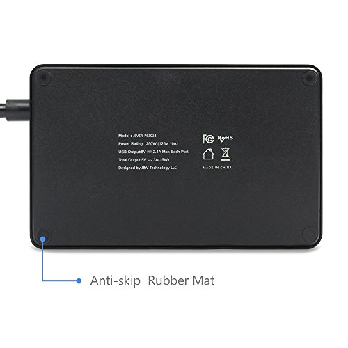 JSVER Portable Surge Protector Power Strip with 3 Outlet and 3 USB Charging Station, 350 Joule - Black - Thumbnail 5