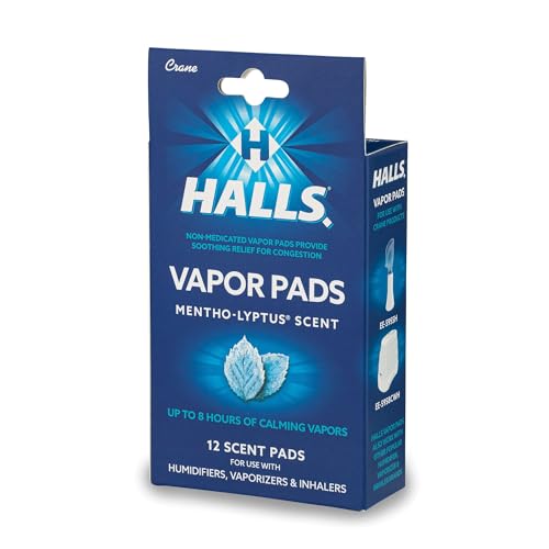 Crane Halls® Scented Vapor Pads – 12 Count Mentho-Lyptus Blue – Up to 8 Hours of Soothing Vapors – for Use with Humidifiers, Steam Inhalers & Vaporizers