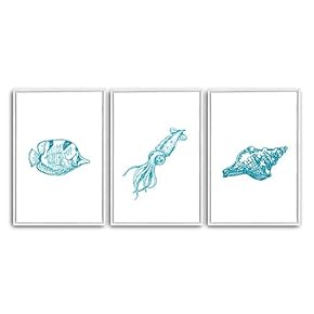 3 Piece Framed Canvas Wall Art Simple Seabed Elements Canvas Prints Home Artwork Decoration for Living Room,Bedroom - 16"x24"x3 Panels
