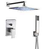 Rozin Brushed Nickel 2-way Mixer Shower Set LED Light 12-inch Rainfall Shower Head with Hand Spray