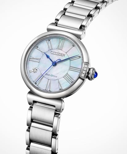 Relógio analógico de quartzo feminino com bracelete em aço inoxidável EM1060-87N, prateado, tamanho único, pulseira