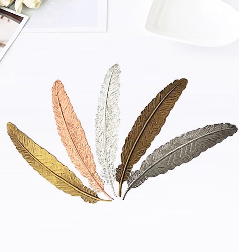 MorTime Feather Bookmarks, Feather Metal Bookmarks,Feather ornament (5 pcs)