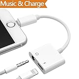 Lightning Adapter,3.5mm Jack Aux Headphone Audio +Charger Adapter for iPhone 7/7Plus iPhone 8/8Plus iPhone X.2 in 1 Lightning Earphone Extender Jack Adapter Convenient. Compatible iOS 10.3/11or Later