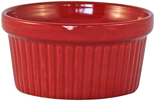 ITI Ceramic Stackable Baking Ramekins/Condiment Sauce Cups with Pan Scraper, Medium/Large, 4-Pack (4 Ounce, Red)