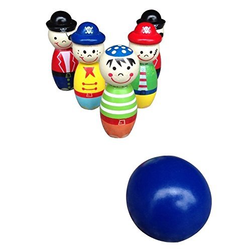 Kids Wooden Bowling Game Set with 5 Cute Pins and 1 Bowling Balls Education Toys Great Gift – Indoor Mini Wooden Toy Playset - Thumbnail 2