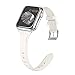 MARGE PLUS Compatible with Apple Watch Band 45mm 44mm 42mm Women, Slim Genuine Leather Watch Strap Replacement for iWatch Series 7 6 5 4 3 2 1 SE, (White Band paired with Sliver Adapter)