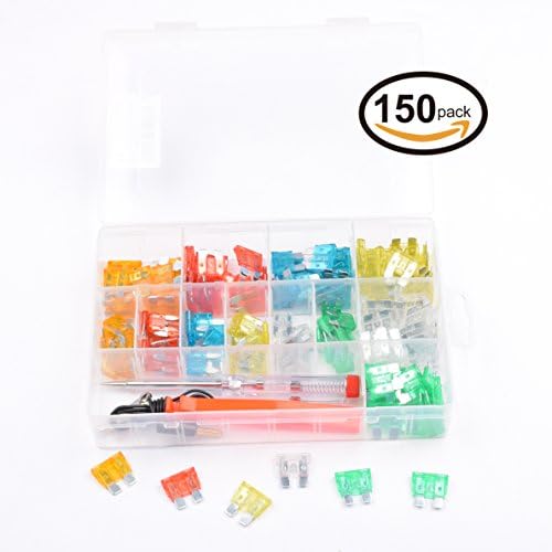 Seah Hardware 150 Piece - Mini &amp; Regular/ATM ATC Car Fuse Kit – Auto Blade Fuse Assortment- Color Coded For Different Amps – 147 Fuses, Alligator Clip, Electric Tester, Tweezer Fuse Puller.