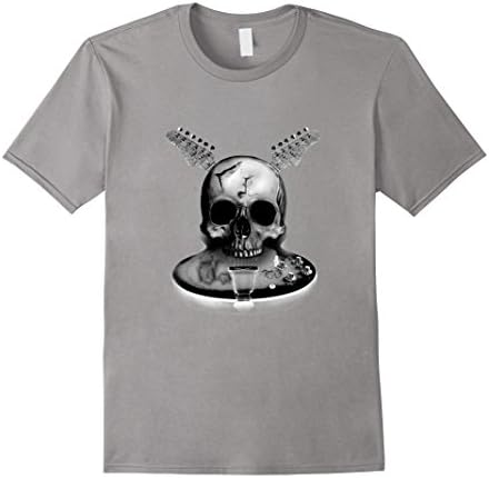 Men's Hard Rock Skull and Cross-Bones Guitar Black &amp; White T-Shirt XL Slate